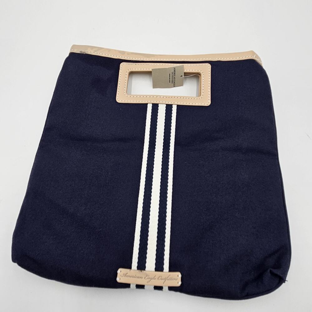 American Eagle Outfitters Y2K Blue White Cutout Handle Canvas Mini Bag Preppy